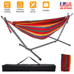 Brazilian Double Hammock 2-Person Steel Canvas Stand Hammock Bed w/ Portable Carrying Case For Patio Beach Yard 661 LBS Max Load