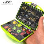 LEO 100Pcs/box Fly Fishing Accessories Box with Fishhooks Float Lead Sinker Swivel Connector Beads