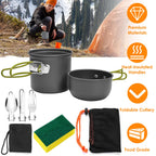 8Pcs Camping Cooking Ware Set Camping Stove Cookware Set Aluminum Pot Foldable Knife Fork Spoon Set for Hiking Picnic Outdoor