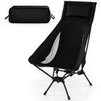 High Back Portable Camping Chair with Compact Carry Bag and Pillow-Black