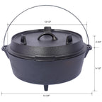 ast iron Dutch oven with lid, outdoor camping deep pot, used for camping, cooking, barbecue and leg rest,6 quarts