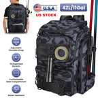 42L/11Gal Fishing Backpack Large Capacity Fishing Tackle Storage Bag with Rod Holders 16-Pocket Water-Resistant with Divider Adjustable Padded Straps