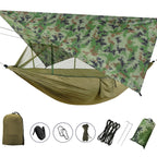 260x140cm Outdoor Double Camping Hammock with Mosquito Net and Rain Fly Tarp Lightweight Parachute Hammocks for Travel Hiking
