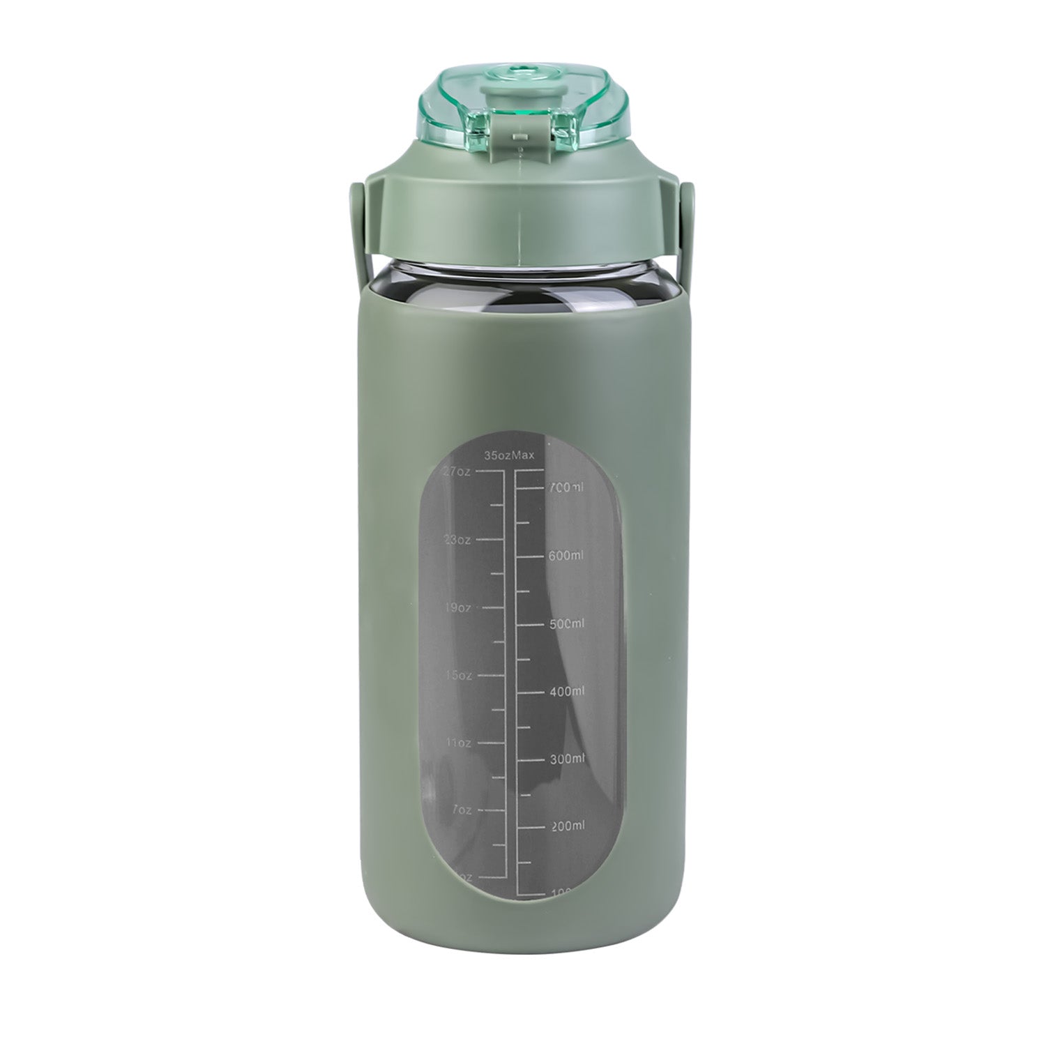 34Oz Glass Water Bottle Sports Water Bottle Motivational Water Bottle Water Intake Tracker Bottle with Straw Time Marker Silicone Sleeve Handle for Gy