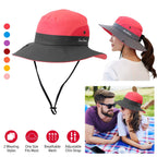 Women Summer Sun Bucket Hats Foldable UV Protection Cotton Cap Wide Brim Floppy Cap Packable Ponytail Mesh Travel Hat For Beach Fishing Camping Travel