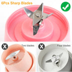 Portable Juicer Blender USB Rechargeable Juicer Cup Fruit Baby Food Mixing Machine w/ 6 Blades Powerful Motor