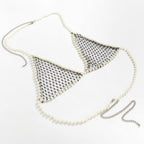 Women's sexy and simple imitation pearl woven chest chain set, new creative fishing net waist chain