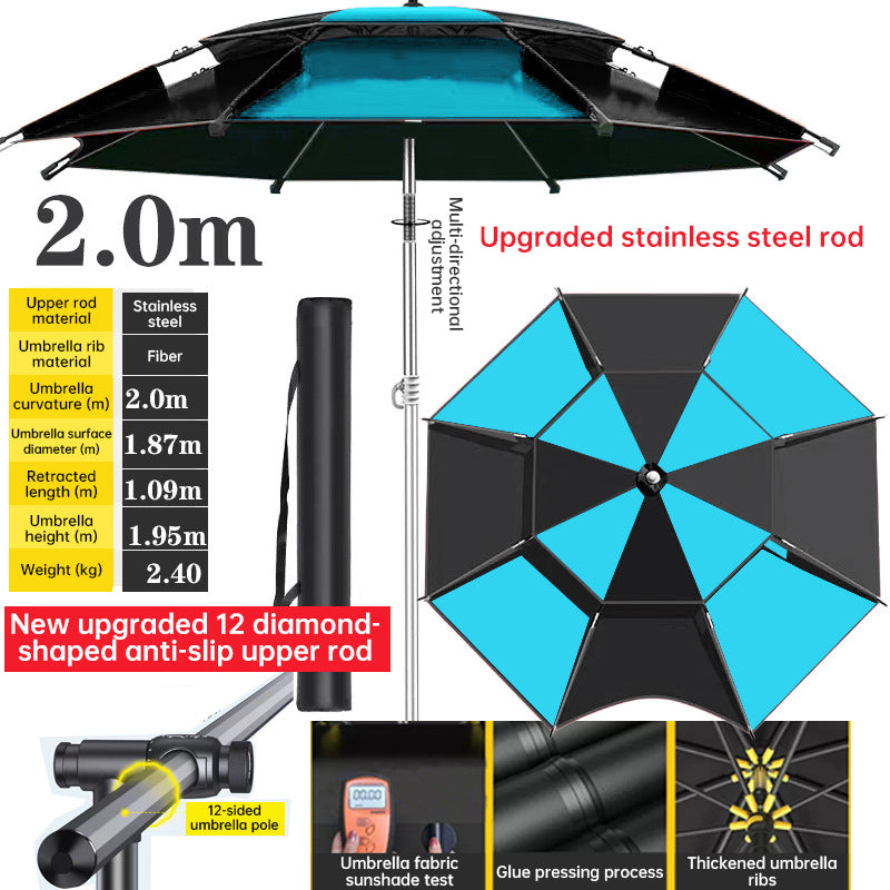 360° adjustable fishing sun umbrella: anti-UV, rainproof, portable large outdoor shade.