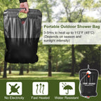 Portable Solar Heated Shower Bag Camping Shower Bath Water Bag 5 Gallons w/ On-Off Switchable Shower Head
