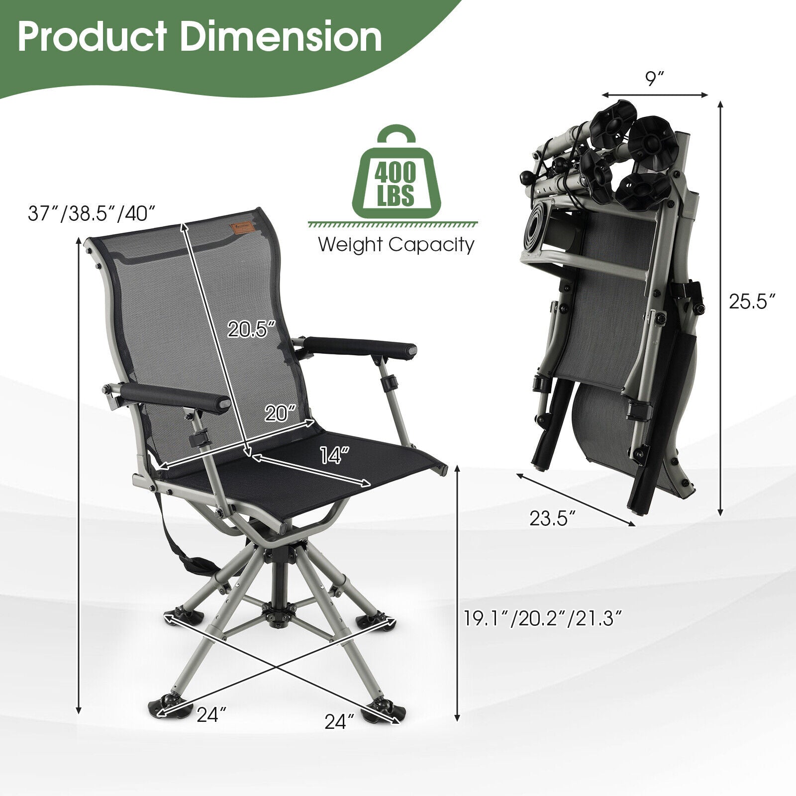 360 Degree Silent Swivel Hunting Chair-Black