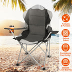 Foldable Camping Chair Heavy Duty Steel Lawn Chair Padded Seat Arm Back Beach Chair 330LBS Max Load with Cup Holder Carry Bag