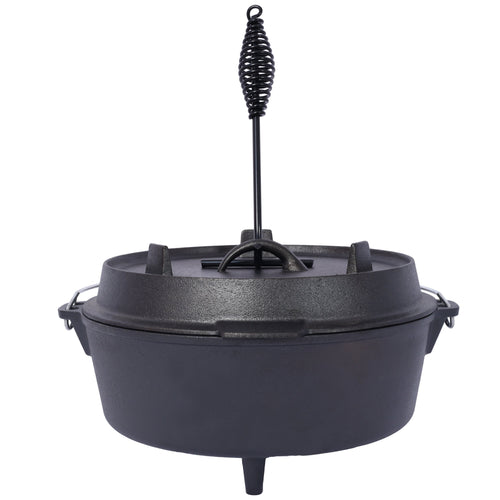 ast iron Dutch oven with lid, outdoor camping deep pot, used for camping, cooking, barbecue and leg rest,6 quarts