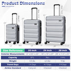 3-Piece Hardside Luggage Set 20/24/28 Inch Lightweight Hardside Suitcases