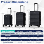 3-Piece Hardside Luggage Set Lightweight Hardside Suitcases with 8-Spinner Wheels