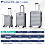 3-Piece Hardside Luggage Set Lightweight Hardside Suitcases with 8-Spinner Wheels