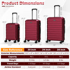 3-Piece Hardside Luggage Set Lightweight Hardside Suitcases with 8-Spinner Wheels