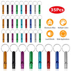 35Pcs Emergency Whistles Extra Loud Aluminum Alloy Whistle with Key Chain Ring for Camping Hiking Hunting Outdoor Sports Emergency Situations