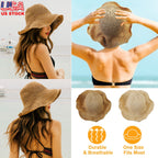 Ladies Summer Sun Hats Women Wide Brim Straw Floppy Panama Cap Roll up Beach Hat Packable Summer Cap For Women