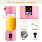 Portable Juicer Blender USB Rechargeable Juicer Cup Fruit Baby Food Mixing Machine w/ 6 Blades Powerful Motor
