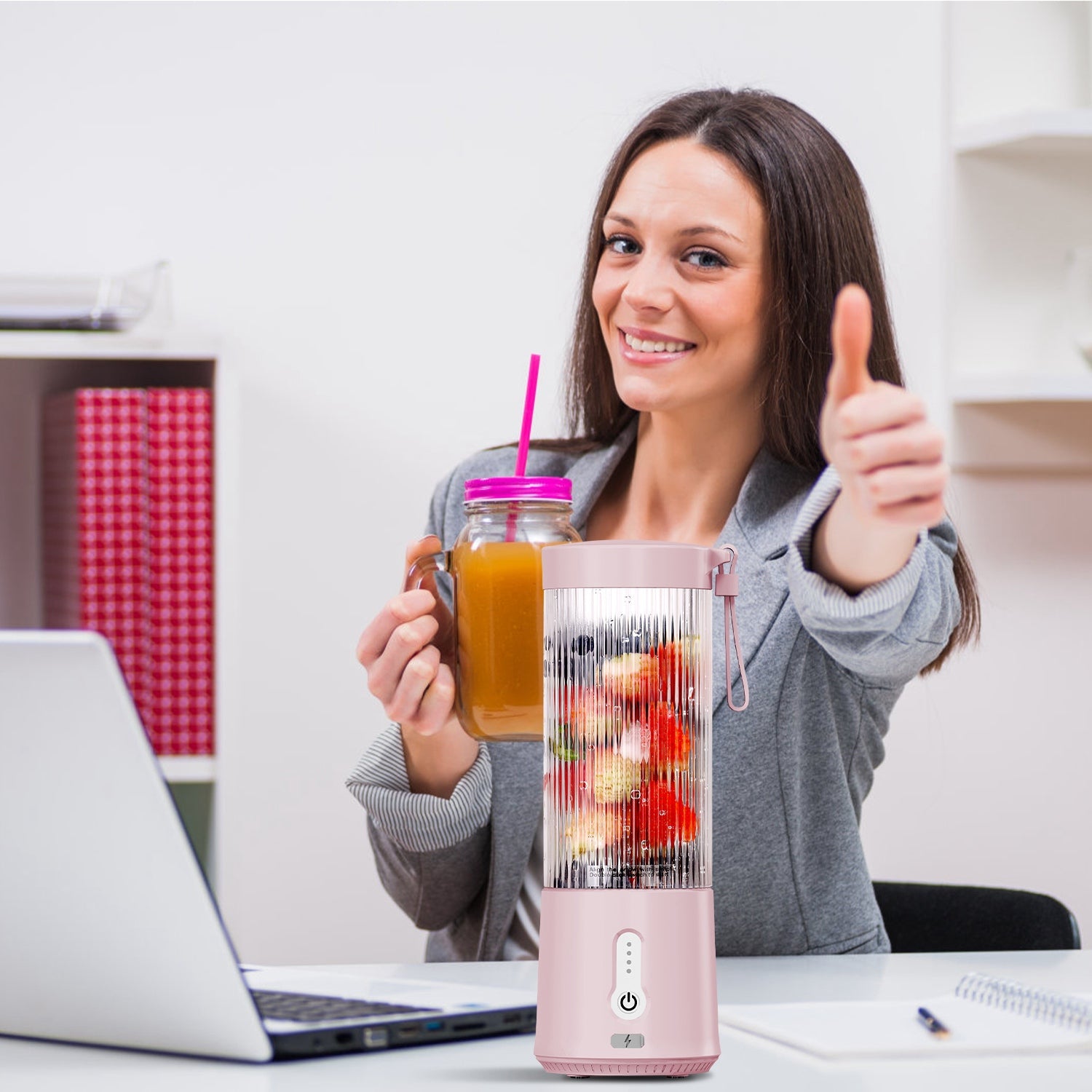 450ML/15.2OZ Portable Fruit Blender with 6 Blades Rechargeable Juice Cup for Shakes Smoothies Juice Personal Mini Fruit Mixer for Outdoor Gym Office