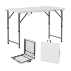 4 Feet Portable Camping Table with HDPE Tabletop and Metal Legs-White