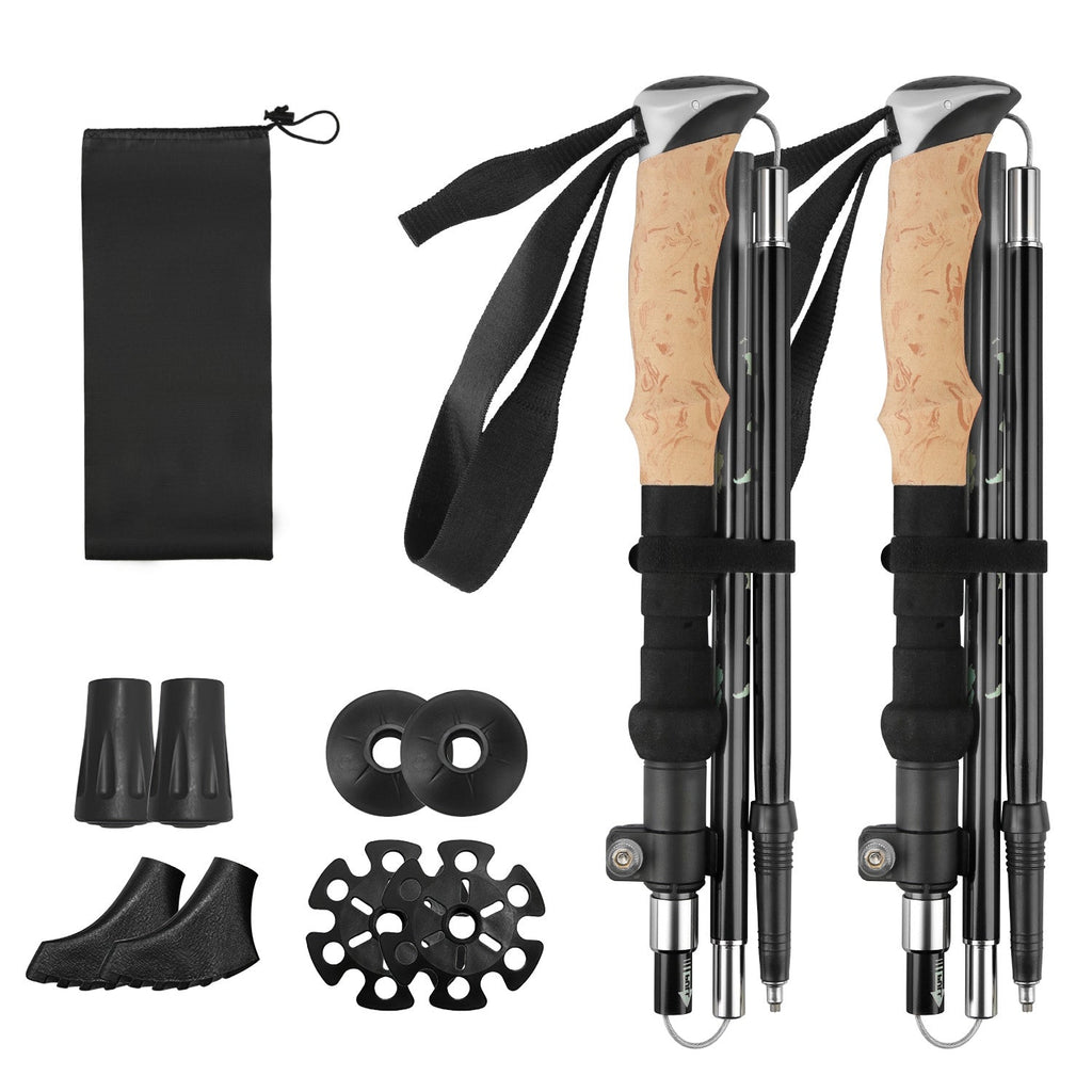 2Pcs Walking Sticks Collapsible Hiking Poles Folding Aluminum Trekking Poles Adjustable Hiking Sticks with EVA Foam Grips for Backpacking Hiking Mount
