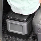 Portable folding camping toilet: adult/child use, self-contained, with lid and seat.