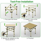 Folding Camping Table Portable Lightweight Carbon Steel Roll-up Picnic BBQ Desk with Carry Bag Heavy Duty for Outdoor Beach Backyard Party Patio Campi