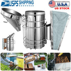 Bee Hive Smoker 11-Inch Heavy Duty Stainless Steel with Metal Heat Shield Storage Hook Beekeeping Equipment Tool