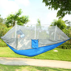 600lbs Load 2 Persons Hammock w/Mosquito Net Outdoor Hiking Camping Hommock Portable Nylon Swing Hanging Bed w/ Strap Hook Carry Bag