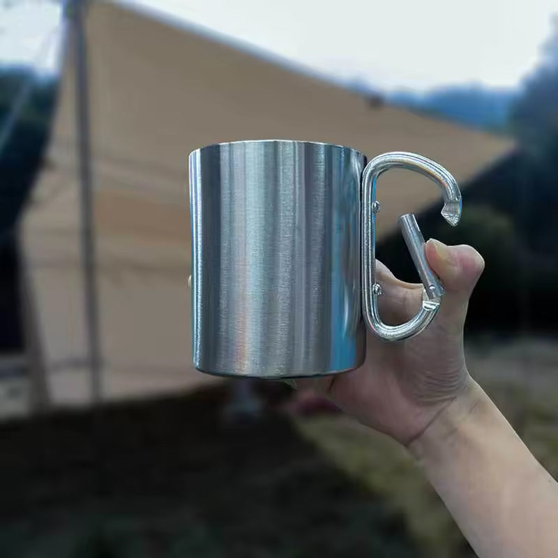 Outdoor mountaineering button, water cup, trip, camping, portable button, 201 stainless steel material