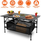 Folding Camping Table Portable Lightweight Aluminum Roll-up Picnic BBQ Desk with Carrying Bag Heavy Duty Outdoor Beach Backyard Party Patio