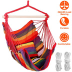 Hammock Hanging Chair Canvas Porch Patio Swing Seat Portable Camping Rope Seat Wooden Stick Hammock Chair with 2 Pillows 265LBS Load-bearing
