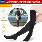 Unisex Compression Socks 15-20 mmHg Graduated Support Sports Fitness Socks for Running Athletic Circulation Recovery Polyester Solid Black
