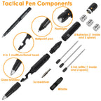 11 In 1 Tactical Pen Gear Set Multi-tool Survival Pen Set Cool Gadget Gift for Men EDC Glass Breaker LED Flashlight Ballpoint Pen Whistle Ink Refills