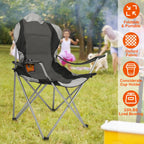 Foldable Camping Chair Heavy Duty Steel Lawn Chair Padded Seat Arm Back Beach Chair 330LBS Max Load with Cup Holder Carry Bag