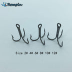 Rompin 20pc/lot 2/4/6/8/10# Fishing Hook High Carbon Steel Treble  Black
