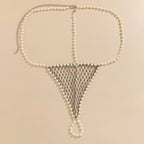 Women's sexy and simple imitation pearl woven chest chain set, new creative fishing net waist chain