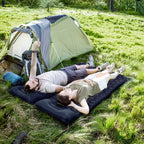 Outdoor double inflatable sleeping pad – with built-in pillow & pump, for camping, backpacking, hiking.