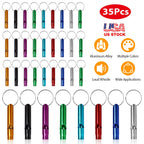 35Pcs Emergency Whistles Extra Loud Aluminum Alloy Whistle with Key Chain Ring for Camping Hiking Hunting Outdoor Sports Emergency Situations