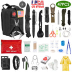 47Pcs Emergency Survival Kit Survival EDC Gear Equipment Tool First Aid Supplies Kit Tools with Pouch for Hiking Hunting Disaster Camping Adventure