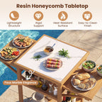 Acacia Wood Outdoor Grill Table with Faux Marble Top and Drop-Leaf Side Panels