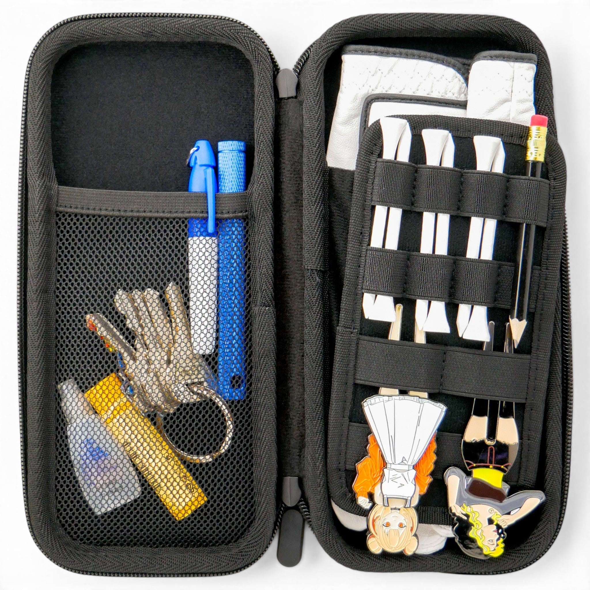 Black/Pink Golf Accessory Case | Zippered Organizer for Ball Markers, Tees, Divot Tools & Glove | Portable Golf Storage Case | Hard Shell Travel Case for Golf Accessories