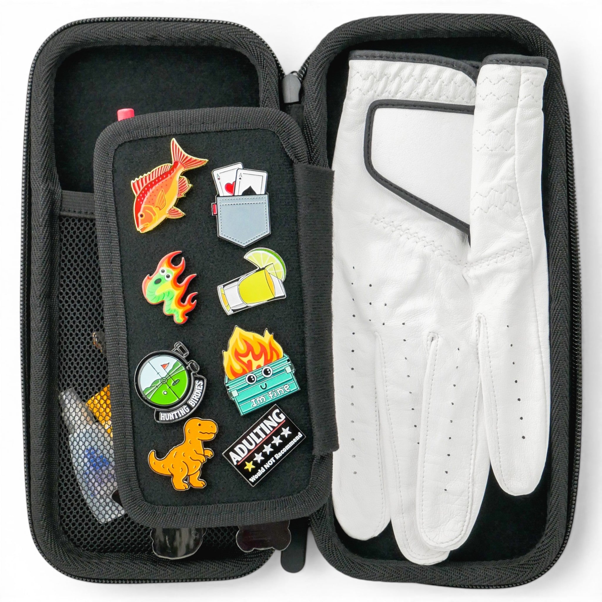 Black/Pink Golf Accessory Case | Zippered Organizer for Ball Markers, Tees, Divot Tools & Glove | Portable Golf Storage Case | Hard Shell Travel Case for Golf Accessories