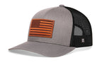 American Flag Trucker Hat Leather  |  Gray-Black USA Snapback