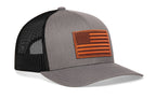 American Flag Trucker Hat Leather  |  Gray-Black USA Snapback