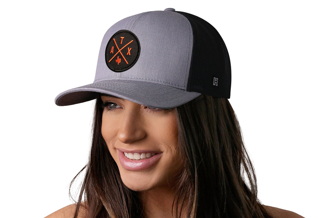 Austin Trucker Hat  |  Orange ATX X  |  Gray-Black Snapback