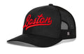 Boston Red Script Trucker Hat  |  Massachusettes Snapback