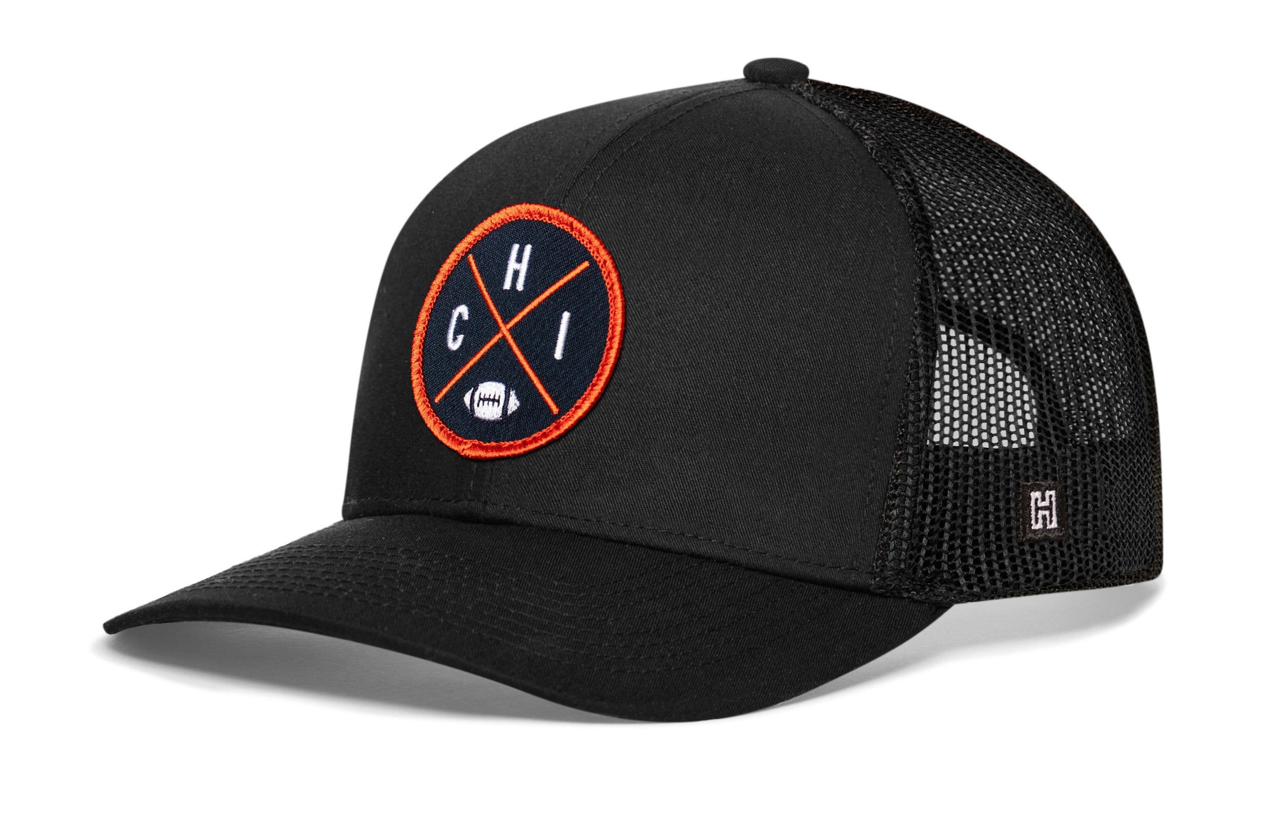 Chicago Trucker Hat  |  Black CHI X Football Snapback