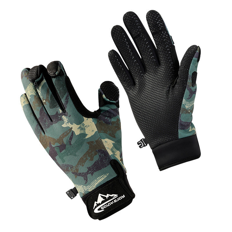 Outdoor Luya fishing gloves male dew three-finger non-slip plus velvet warm windproof riding cold-proof fishing gloves.